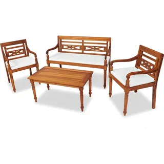 Ankonbej 4-tlg. Garten-Lounge-Set mit Auflagen Massivholz Teak