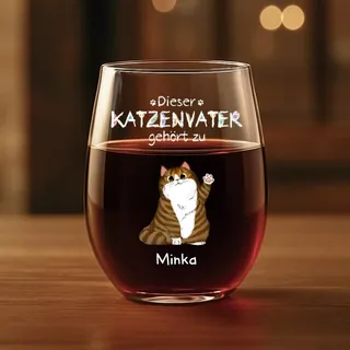 Geschenke Mall Personalisiertes Weinglas Ohne Stiel - Dieser Katzenpapa Gehört Zu - Geschenk katzenliebhaber, weinglas katzenmotiv, weinglas mit katze (1 Katze)