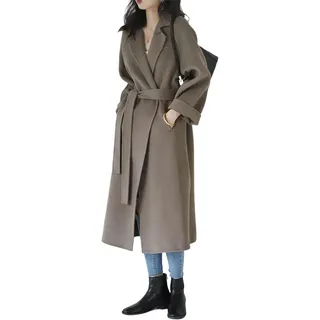GL SUIT Wollmantel für Damen, einfarbig, doppelseitig, Kaschmirmantel, schmal, warm, lang, Wollmantel, Jacken, Oberbekleidung mit Gürtel, Braun, Größe M - M