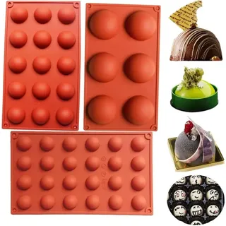 3er Set Halbkugeln Silikonform 6/15/24 Löcher Halbkreis Silikonform Set Für Schokolade, Cupcakes, Kuchen, Muffins