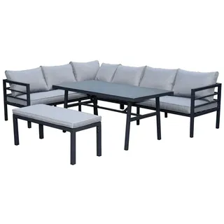 bellavista - Home&Garden® Gartenlounge-Set »San Menaio« Lounge Set Ecklounge Loungemöbel Essgruppe Gartenmöbel, (Set, 4-tlg., eine Eckbank, eine Bank, ein Tisch), grau, Aluminium, für 8 Personen, wetterfest - Garten, Terrasse grau