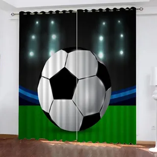 DICOINB Vorhang Blickdicht Ösen Motiv Fußball Moderne 3D Gardinen Blickdicht 2Er Set Kurz Für Wohnzimmer Schlafzimmer Kinderzimmer,140X120Cm(Hxb)/140X60Cm*2,C1