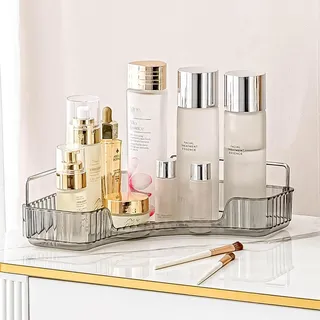 INVSSENE Eck-Badezimmer-Organizer, Schminktisch-Organizer für Theke, Make-up-Organizer, Parfüm-Tablett, Hautpflege-Regal, Geschenke für Frauen, Mädchen, Studenten, Rauchgrau, 1 Etage
