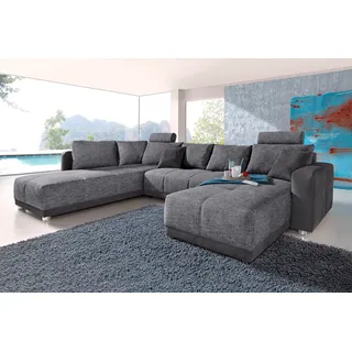 Wohnlandschaft JOCKENHÖFER GRUPPE "Orlando U-Form, B: 337 cm, Liegefl. 135x305 cm", grau (anthrazit), B:337cm H:69cm T:180cm, Struktur Farbe petrol: 87% Polyester, 13% Polyacryl;Struktur Farbe greige: 45% Polyacryl, 35% Polyester, 20% Baumwolle;Luxus-Microfaser ALCATOP (100% Polyester) / Struktur (s. u.) Kunstleder SOFTLUX / Struktur (s.u.);Struktur: alle restlichen Farben, außer greige + petrol: 65% Polyacryl, 35% Polyester, Sofas, Wohnlandschaft, mit Schlaffunktion, Bettkasten, 2 Kopfstützen & 2