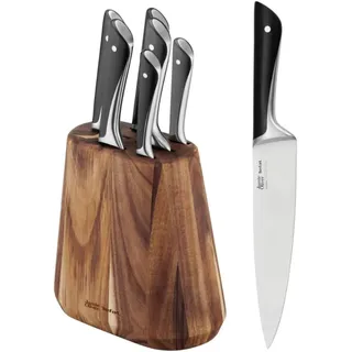 Tefal Jamie Oliver 7-Teiliger Messerblock, 6 Küchenmesser + Akazienholz Messerbl