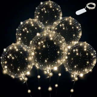 Leuchtende LED-Ballons, 12 Sets mit LED-Lichterkette mit 15 Stück 61 cm großen transparenten Luftballons für Helium-Tank, erstaunliche Party-Dekoration (warmweiß, 12 Sets mit Batterie)