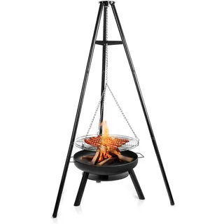 LEHMANN Schwenkgrill mit Feuerschale Ø 60 cm - Hängegrill mit Feuerkorb für Lagerfeuer - 3 stabile Füße, 2 Tragegriffen, robustem Stahl - Dreibein Grill für Garten, Terrase & Camping - Schwarz