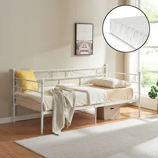 Metallbett Granada Mit Matratze 90x200 Cm Stahl Weiß [en.casa]