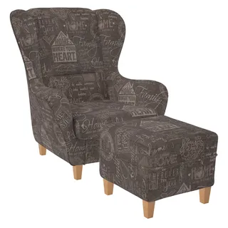 Supellex Ohrensessel Sofia Polyester 70 x 100 x 80 cm Braun mit Hocker