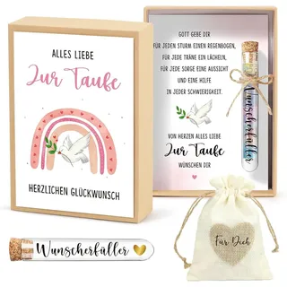 Wiladu Spardose Taufe Geschenkbox Taufgeschenk Reagenzglas Jutesäckchen rosa