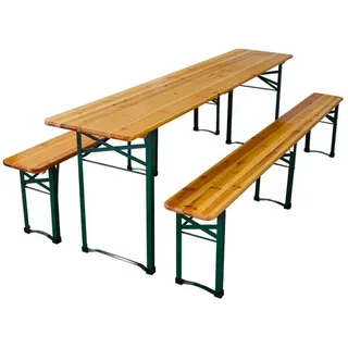 PROREGAL® Bierzeltgarnitur Bistrotisch 3-teilig mit 1x Tisch & 2x Bierbänke für 8 Personen, Bierzeltgarnitur Set mit Schirmhalterung und Bodenschoner grün 220 cm
