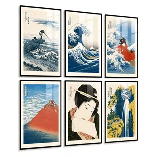 PosterPost 6x Hokusai & Ukiyo-e Japan Poster Set DIN A4 | Great Wave & Fuji | Premium-Kunstdrucke auf 240 g/m2 Munken-Papier · Vintage Japandi Wandbilder fürs Wohnzimmer · Designed and Printed in Germany