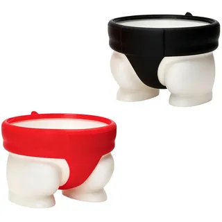 2 Stück Eierbecher Lustig Set, Silikon Eierhalter Schwarz Rot Deko | Witziges Sumo-Silikon-Eierständer-Set in 5,5 x 4 cm (Schwarz & Rot) als origineller Becher für Frühstückseier & Ostern