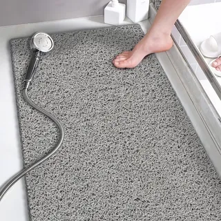 rutschfeste Duschmatten ohne Saugnäpfe 40x91cm, Luffa Badematten PVC, Luffa Matten für Dusche und Badezimmer, Schnelltrocknende Duschmatten Grau