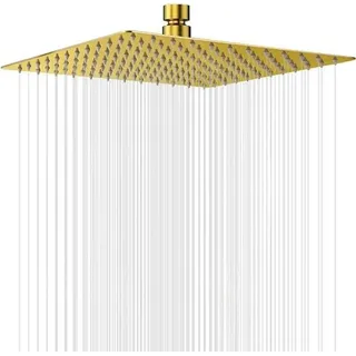DigiRigi® Regendusche 30 cm (12") – eckiger Duschkopf aus AISI 304 Edelstahl, ultradünn 2 mm, 196 Anti-Kalk-Silikondüsen, G1/2 Anschluss, gold - Gold