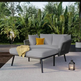 Merax Gartensofa,Sonnenliege für den Außenbereich, Balkonmöbel-Set mit 2 abnehmbaren und waschbaren Kissen - für Loungemöbel und Terrassenmöbel in Grau
