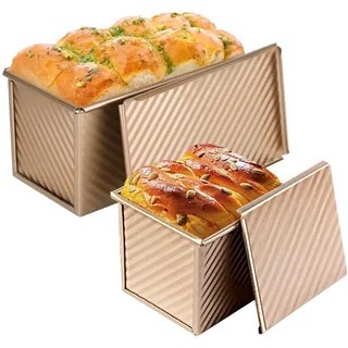 XHYASD Brotbackform mit Deckel, 2 PCS Toastbrot Backform Set, Brotbackform für Toast Kuchen, Brotbackformen Kasten, Bread Pan, Antihaft Toast Backform (Roségold)