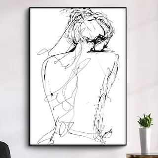 Schwarz-weiße abstrakte Frauen-Linie, Wandkunstdrucke, Frauen-Silhouette, Bilder, Wanddekoration, minimalistische Linie, Leinwandbild, Schwarz-Weiß, abstrakte Silhouette, Körper, Leinwanddruck, 40,6 x
