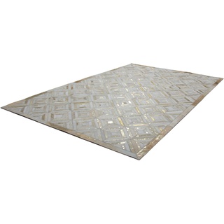 Teppich KAYOOM "Spark 410" Teppiche Gr. B/L: 160 cm x 230 cm, 8 mm, 1 St., weiß (elfenbein, gold) Esszimmerteppiche 100% Leder, Unikat, fusselarm, Allergiker & Fußbodenheizung geeignet