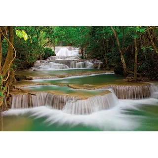 Papermoon Fototapete Deep Forest Waterfall, glatt bunt 3,5 m x 2,6 m