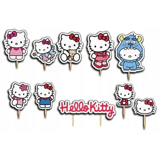 Festivalartikel Tortenstecker Hello Kitty Topper Set 10 Stk Geburstag Torten Deko Kuchen Junge weiß
