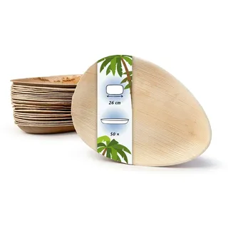 onlyleaf 50 Stück Palmblatt Teller 26cm Einweggeschirr Tropfenform robust dekorativ nachhaltiges Einweggeschirr umweltfreundliche Einwegteller