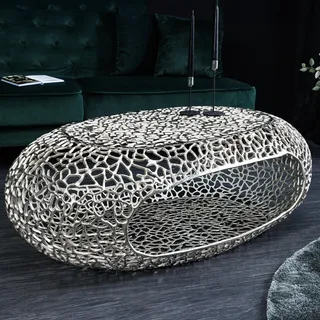 Riess Ambiente Handgearbeiteter Couchtisch Organic 120cm Silber Metall Blatt-Design mit Stauraum Sofatisch Beistelltisch Wohnzimmertisch Metalltisch Tisch