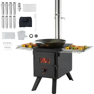Vevor Zeltofen 394 x 608 x 425 mm Campingherde 365 x 250 x 255 mm Kammergröße Gartenofen Campingofen Werkstattofen Holzofeno outdoor kocher outdoor Küche für Camping Outdoor Heizung