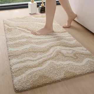 DEXI Badezimmerteppich 60 x 110 cm, Badvorleger rutschfest waschbar, Badematte Mikrofaser Saugfähig, weicher Badematten & Badteppiche für Dusche, Badezimmer, Waschküche, Beige