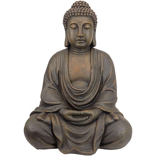 Design Toscano Meditierender Buddha des großen Tempels Gartenstatue, Polyresin, steingrau, Mittel 66 cm