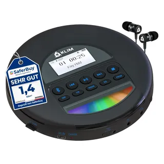 Nomad CD Player Bluetooth Tragbarer Discman mit Radio FM und Kopfhörer | Anti-Schock-Schutz und AUX-Kabel für kristallklaren Klang im Auto, Schwarz Blau