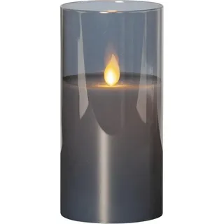 STAR TRADING LED-Kerze Windlicht im Glas Echtwachs flackernde Flamme Timer H: 15cm grau schwarz