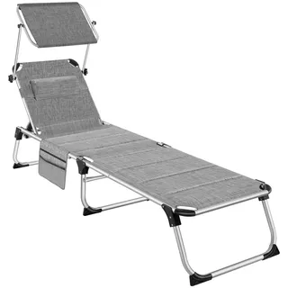 Tectake tectake® Sonnenliege, gepolstert, klappbar, 6-fach verstellbare Rückenlehne mit Kopfpolster, 220 x 60,5 x 34 cm, mit Seitentasche