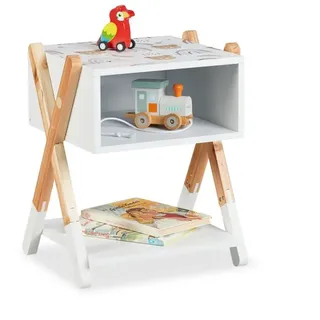 Relaxdays Nachttisch für Kinder offenes Fach Weiß,Hellbraun