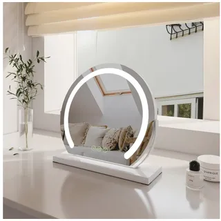 EMKE Kosmetikspiegel mit Beleuchtung Rund Schminkspiegel led Tischspiegel, Weiß Rahmen 3 Lichtfarben,Dimmbar, 360° Drehbar Ø 40 cm