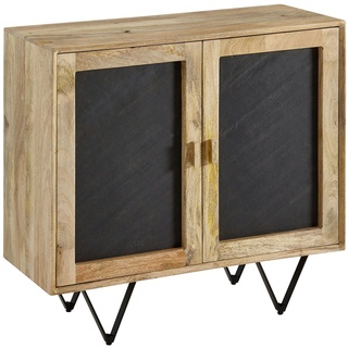FineBuy Sideboard 80x75x35cm Holz Massiv Stein Kommode Anrichte mit Türen Modern