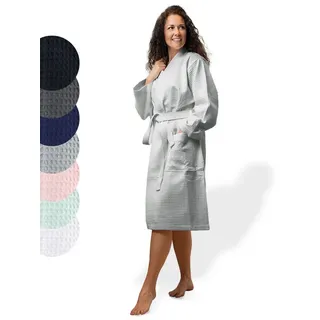SIEGENTHAL Morgenmantel SIEGENTHAL® Damen Bademantel Waffelpique 100% Baumwolle Schalkragen, Schalkragen, elegante Gürtel, saugfähige Baumwolle, pflegeleicht und langlebig, praktische Taschen grau L-XL