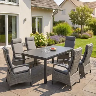 bellavista - Home&Garden® Gartenmöbel-Set Boston 4 – Ausziehtisch + 6 Hochlehner mit - Grau