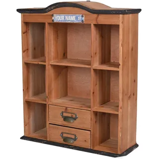 Retro Hängeregal Holz – Wandschrank „Villa Luise“ mit 8 Fächern & 2 Schubladen