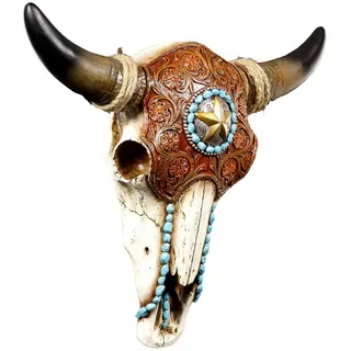 Figuren Shop GmbH Wanddekoobjekt Wandrelief - Rinderschädel Bulle Hörner Trophäe Büffel Western bunt