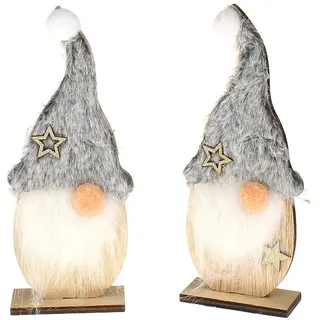 Macosa Home Dekofigur Figur Aufsteller Fensterdeko Weinachten Wichtel Holz grau Braun (2er Set, 2 St), Dekoration Weihnachtsdeko braun|grau