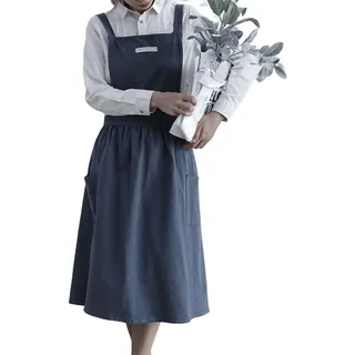 Gaf Nuncew Schürze damen, japanische kochschürze damen, Baumwolle und Leinen, mit gekreuzten Trägern, Lätzchen, einfarbig, Baumwolle, Vintage, Küchenschürze mit 2 Taschen Gartenarbeit, Floristik - Einheitsgröße