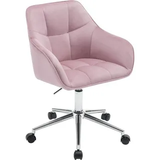 Woltu Bürohocker Homeoffice Stuhl, Schminkstuhl, höhenverstellbar, mit Armlehnen Samtsitz Rosa+Silber : Rosa
