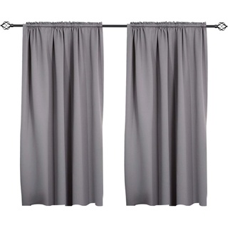 Gardine, Woltu, (2 St), Kräuselband für Schiene, Thermo-/Verdunklungsvorhang grau 117 cm x 138 cm