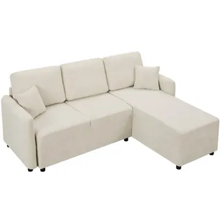 Merax 3-Sitzer L-Form Ecksofa, Sofa mit langer Liegefläche, 2 Kissen für Wohnung & Wohnzimmer, 187.5 x 144 x 85.5 cm, Chenille, Beige