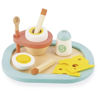 Janod - Mein erster Eierbecher – Gekochtes Ei zum Frühstück – Geschirr-Set für die Spielküche – 9-teiliges Set – FSC-zertifiziert – Farben aus Wasserbasis – ab 3 Jahren, J06625