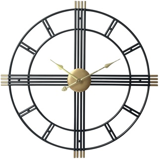 LW Collection Wanduhr William Schwarz Gold 80cm - Große industrielle Wanduhr Metall - Moderne Wanduhr - Leises Uhrwerk - Stille Uhr