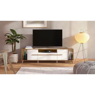 Home Affaire Orleans TV-Lowboard 189 cm Opaque Weiß/Artisan Eiche Dekor Metall/Spanplatte/Holzwerkstoff