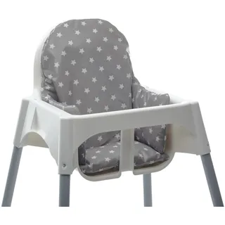 Ikea Antilop Hochstuhleinlage für Kinderhochstuhl Einsatz 37x36x24 cm Hochstuhl Kissen Sitzkissen Stuhlkissen für Treppenhochstühle Sitzauflage Sitzverkleinerer (Grau mit weißen Sternen)
