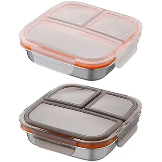 FUBESK Edelstahl Lunchbox 3 Fächer Auslaufsicher Metall Lebensmittelbehälter und Erwachsene 600ml mit sicherem Riegel Spülmaschinenfest Weiß